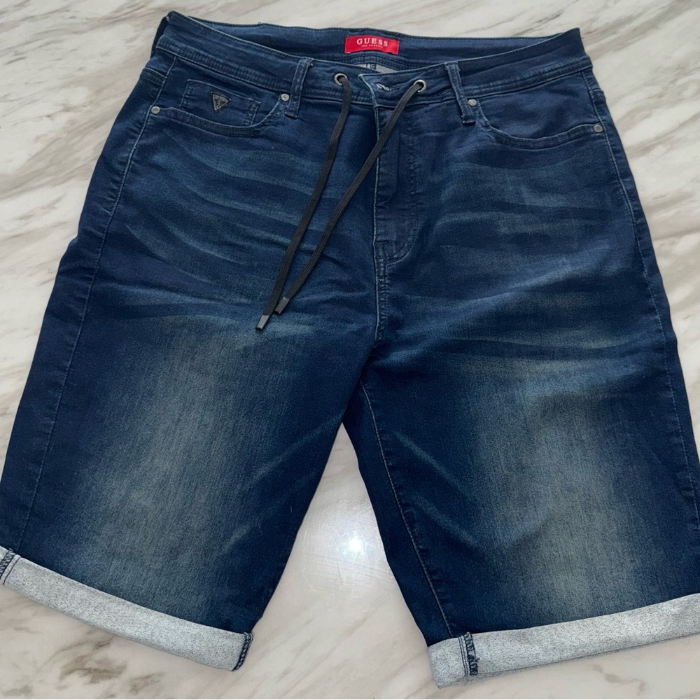 Guess Blue Jean Shorts with Cuffed Hems